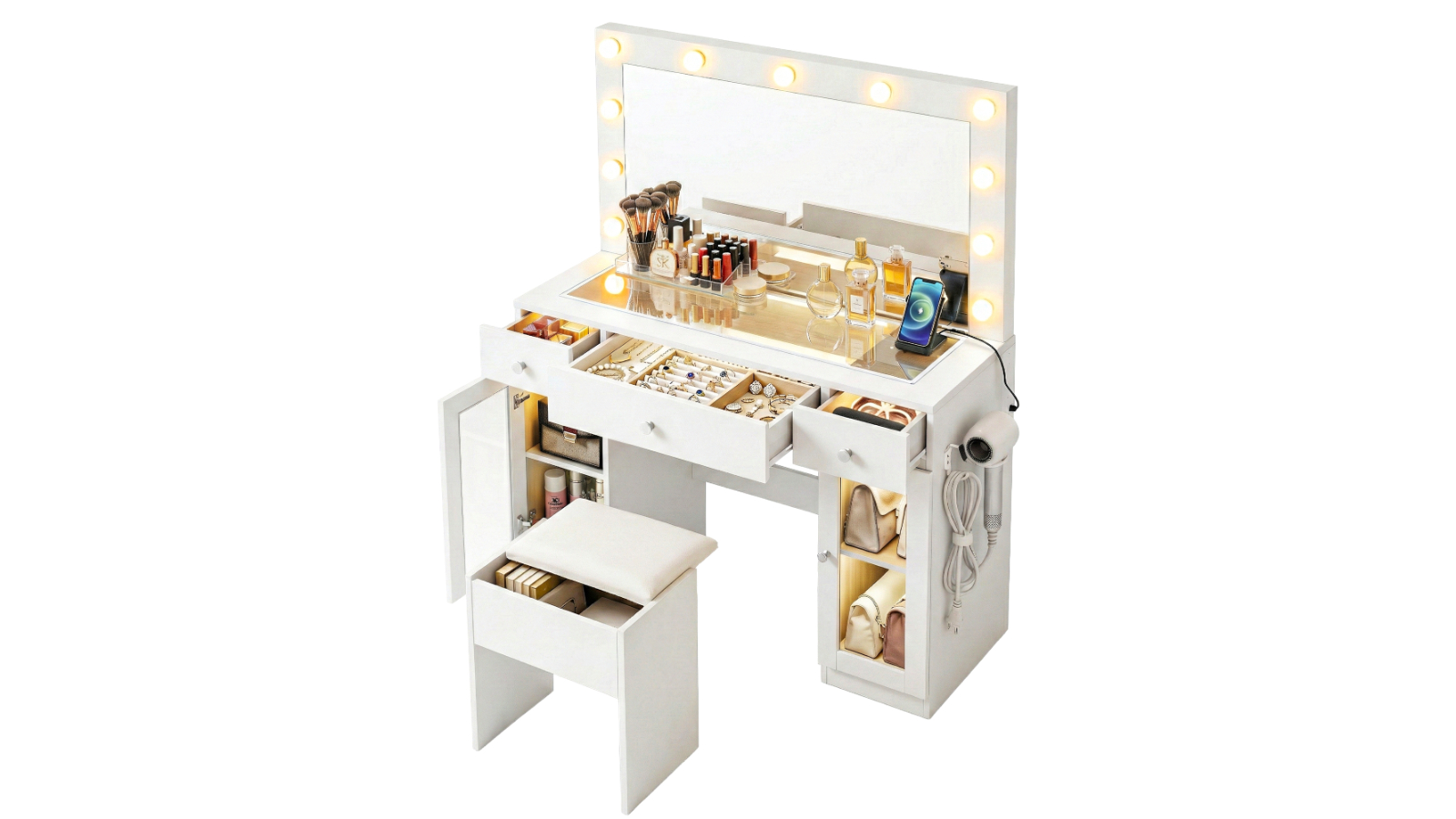 Artiss Dressing Table Vanity Desk Set LED Bulbs RGB Light White