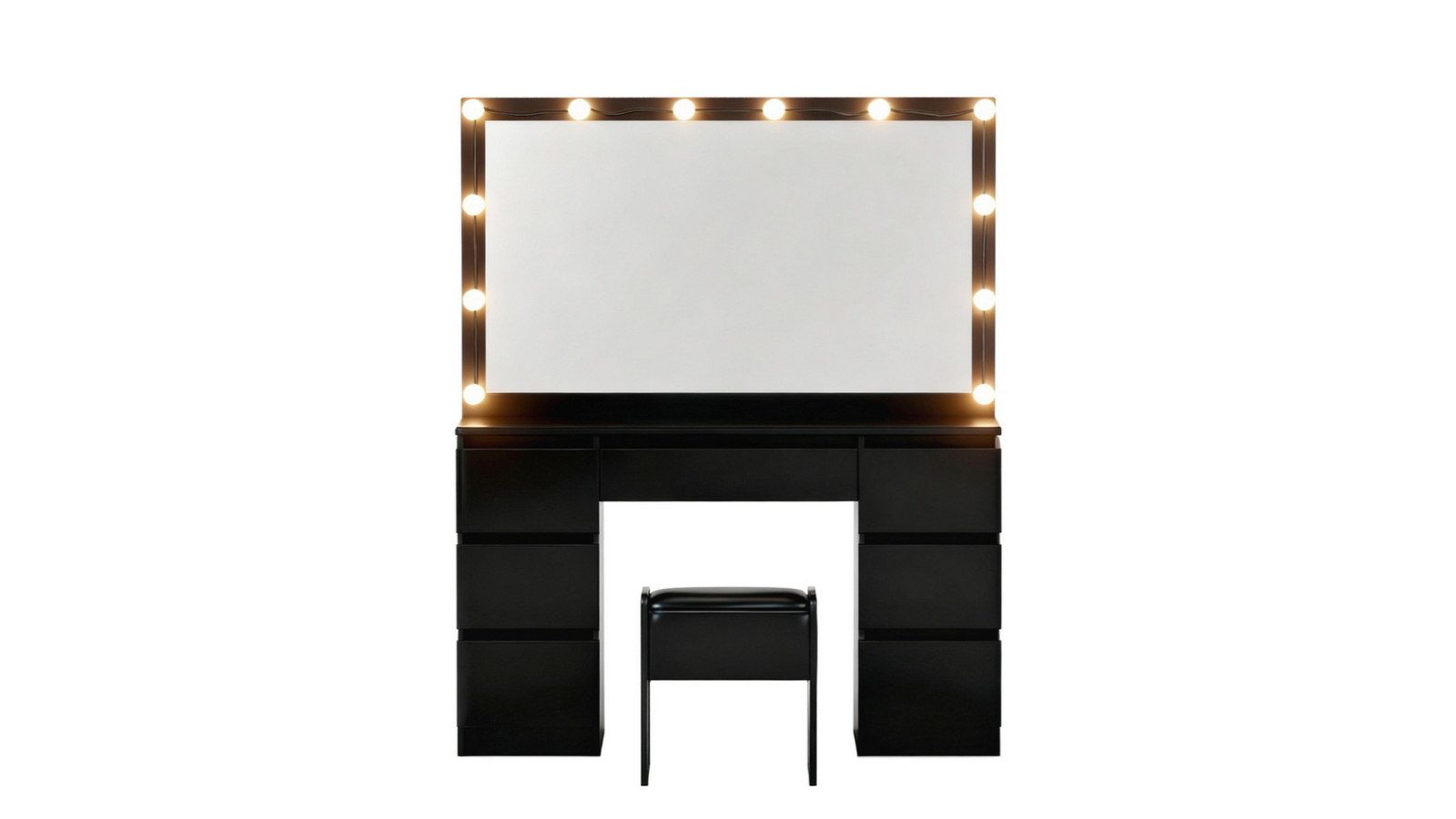 Artiss 12 Bulbs LED Dressing Table Vanity Set with Stool - Black