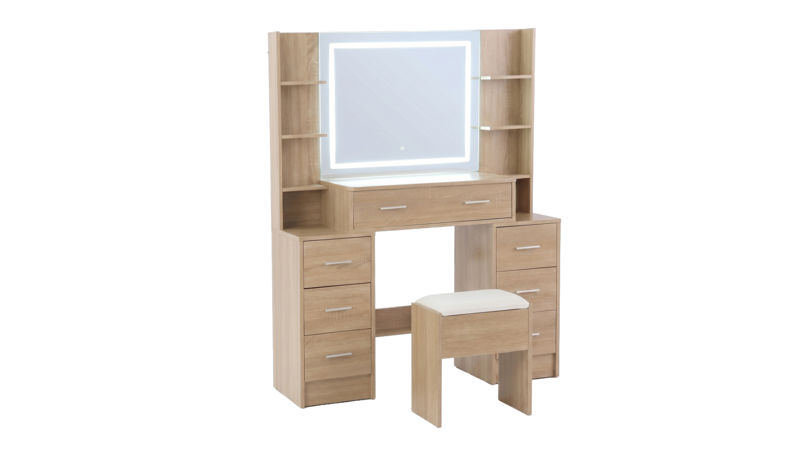 Artiss Stool LED Charging Station Vanity Desk Set - Wood