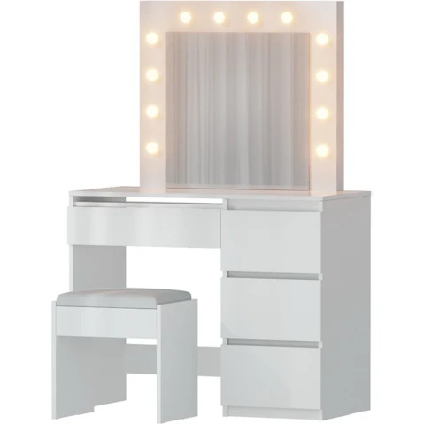 Artiss 12 LED Bulb Dressing Table/Stool with Mirror Set - White