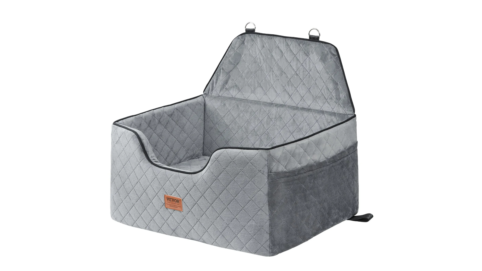 Pretty & Practical Medium to Large Dog Car Seat with Clip-On Safety Leash - Gray