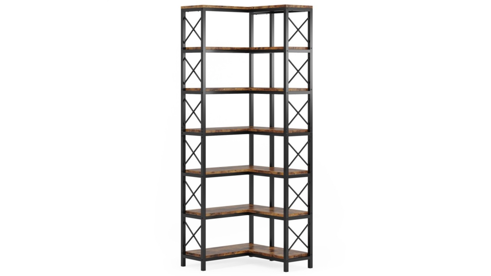 Oakory 7-Tier 200cm Metal Frame Corner Bookshelf - Matte Black