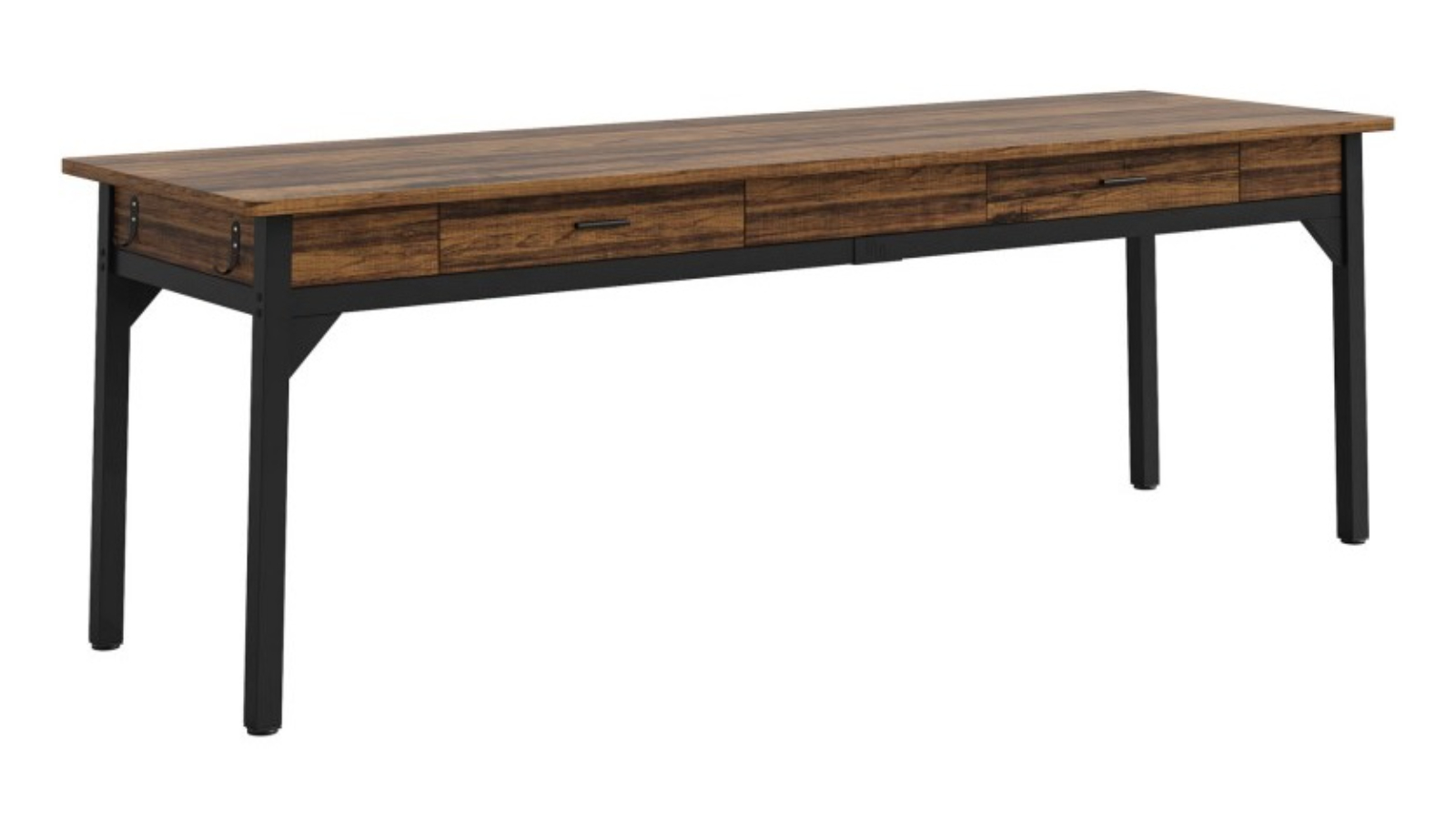 Oakory 200cm Double Office Desk with Drawer and Hook - Rustic Brown