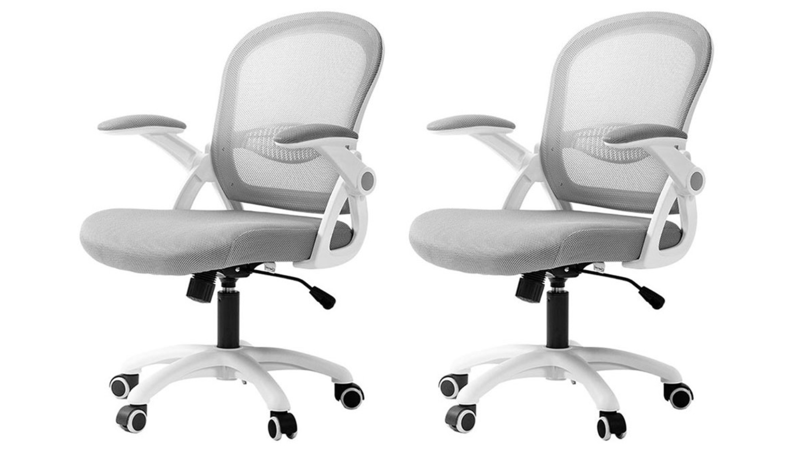 Artiss Set of 2 Ergonomic Mid-Back Flip Up Armrest Mesh Office Chair - Grey