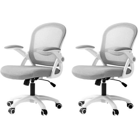 Artiss Set of 2 Ergonomic Mid-Back Flip Up Armrest Mesh Office Chair - Grey