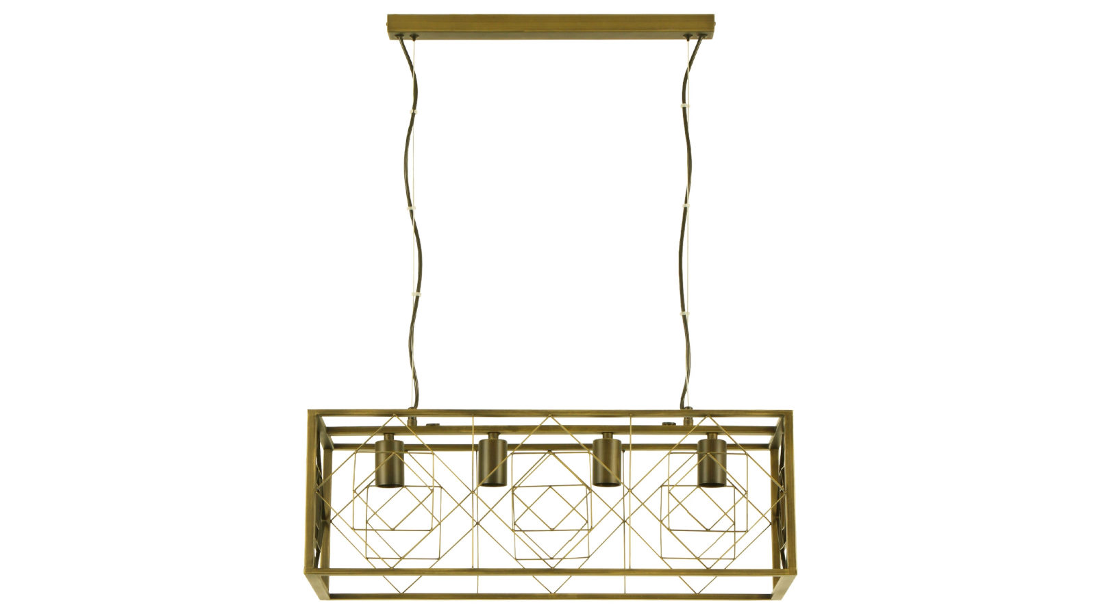 CLA Lighting Gaggia Interior Rectangular Imitation Antique Brass Cage Pendant Light