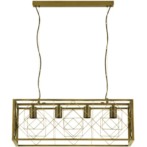 CLA Lighting Gaggia Interior Rectangular Imitation Antique Brass Cage Pendant Light