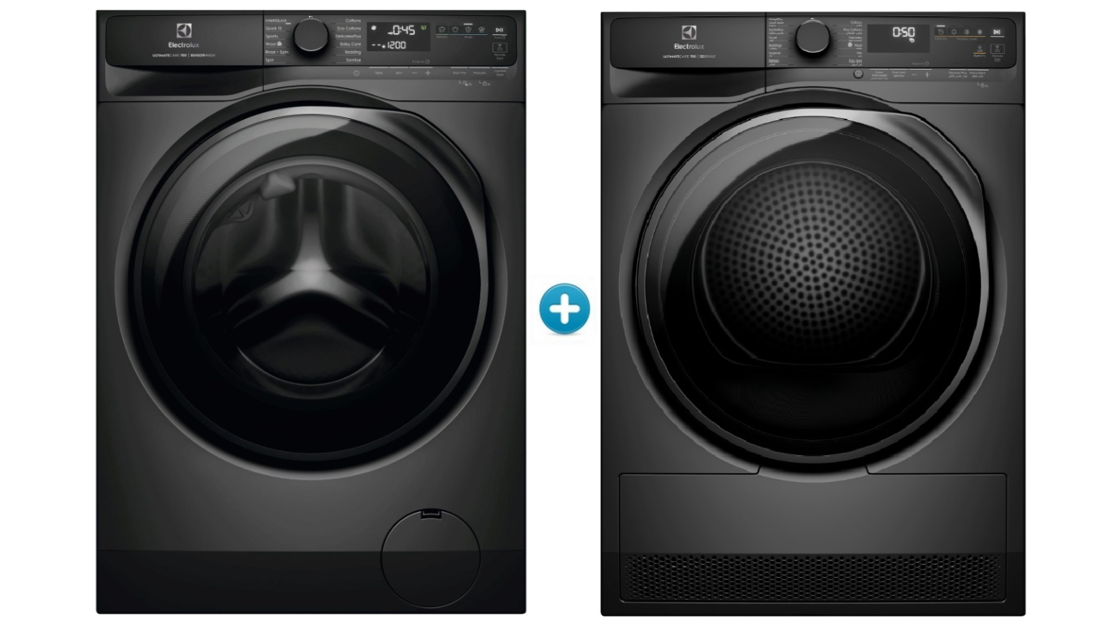 Electrolux 12kg UltimateCare 700 Front Load Washing Machine plus 9kg 3D Sense Heat Pump Dryer Package - Dark Onyx