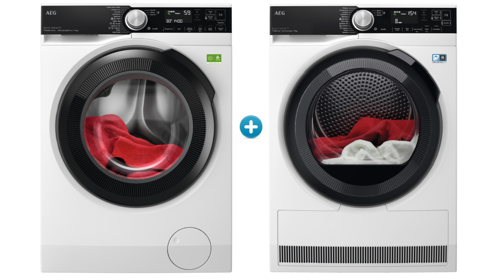 AEG 9kg Series 8000 UniversalDose Front Load Washing Machine plus 3D-Scan Heat Pump Dryer Package