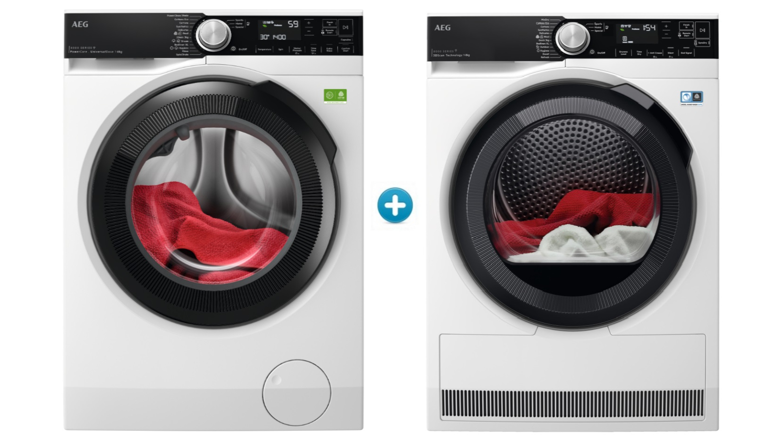 AEG 8kg Series 8000 UniversalDose Front Load Washing Machine plus 3D-Scan Heat Pump Dryer Package
