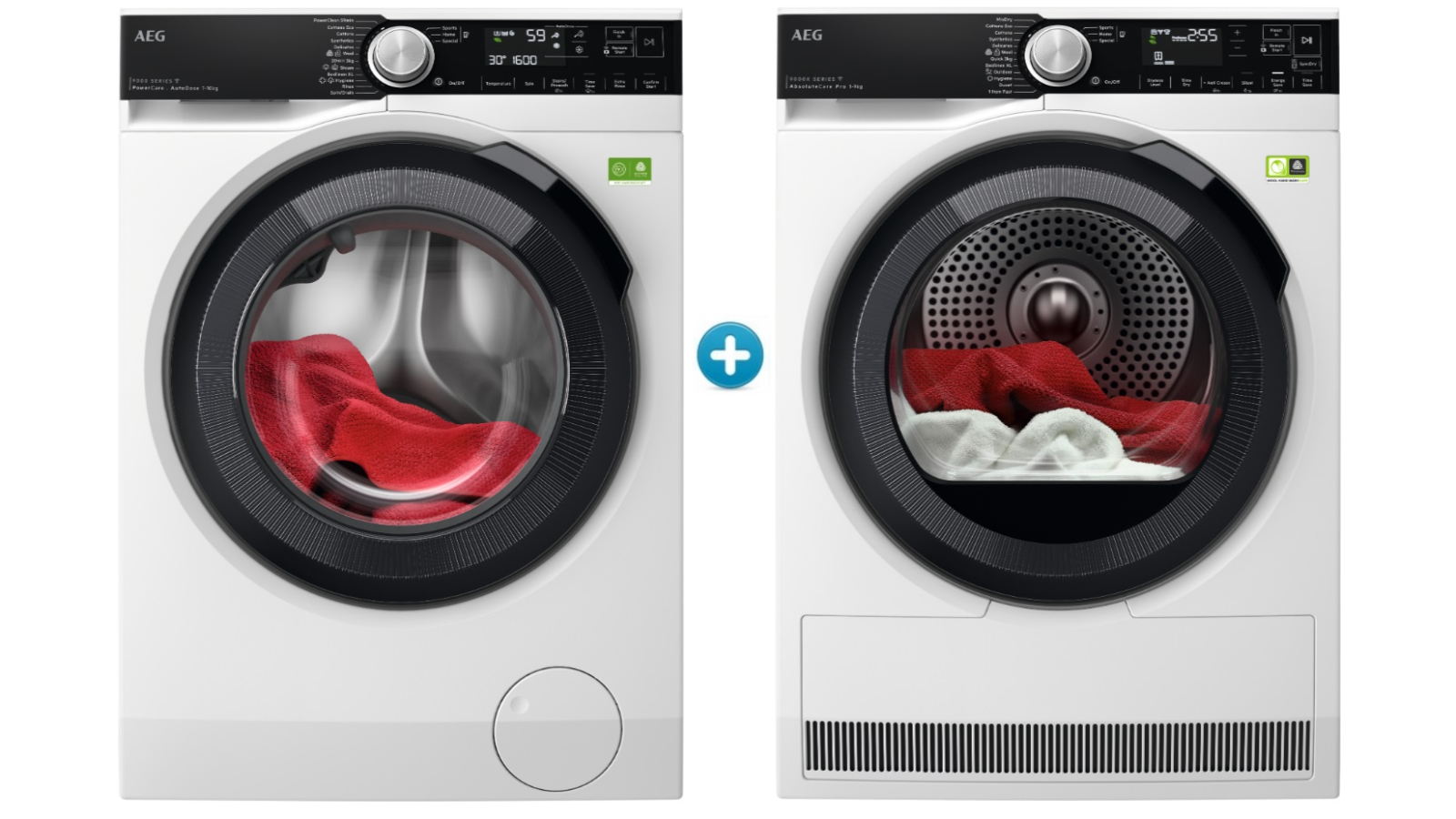 AEG 10kg Series 9000 AutoDose Front Load Washing Machine plus 9kg 9000X Series AbsoluteCare Pro Heat Pump Dryer Package