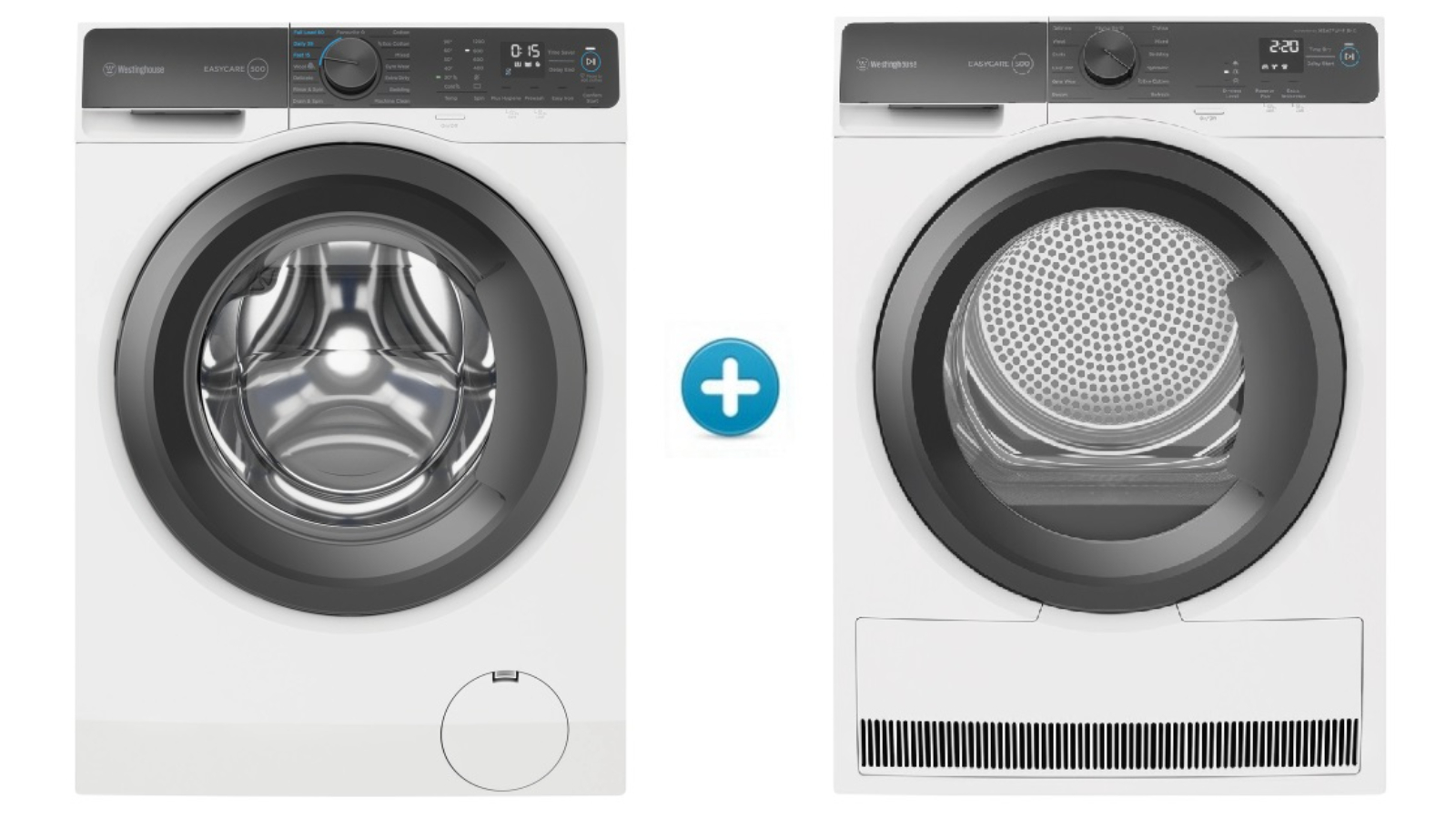 Westinghouse 8kg EasyCare 500 Front Load Washing Machine plus Heat Pump Dryer