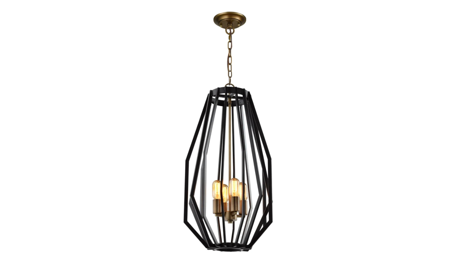 Gamba Industrial Black Rustic Antique Brass Narrow Angular Cage ES x 4 Pendant Light
