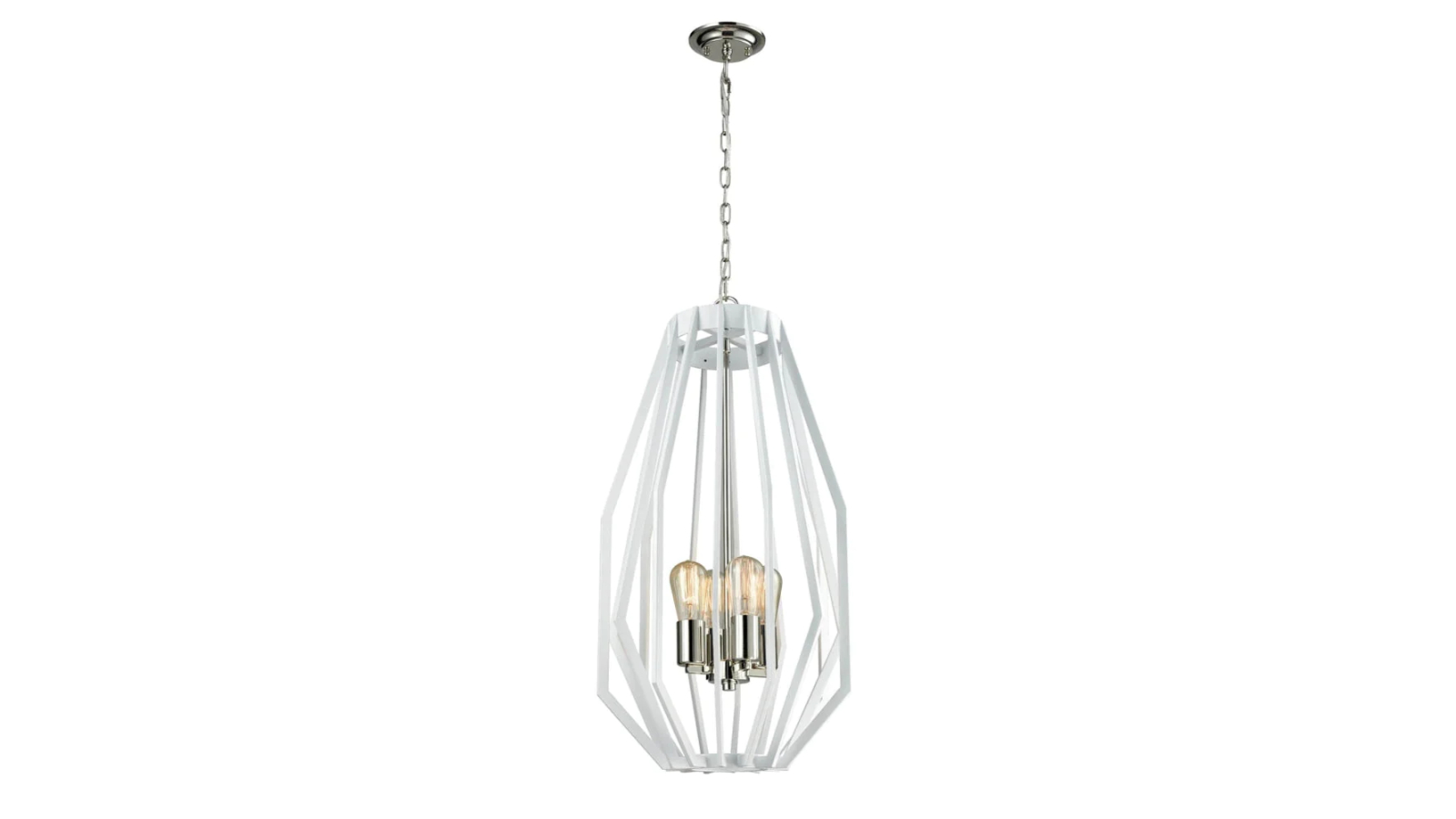 Gamba Industrial White Rustic Narrow Angular Cage ES x 4 Pendant Light