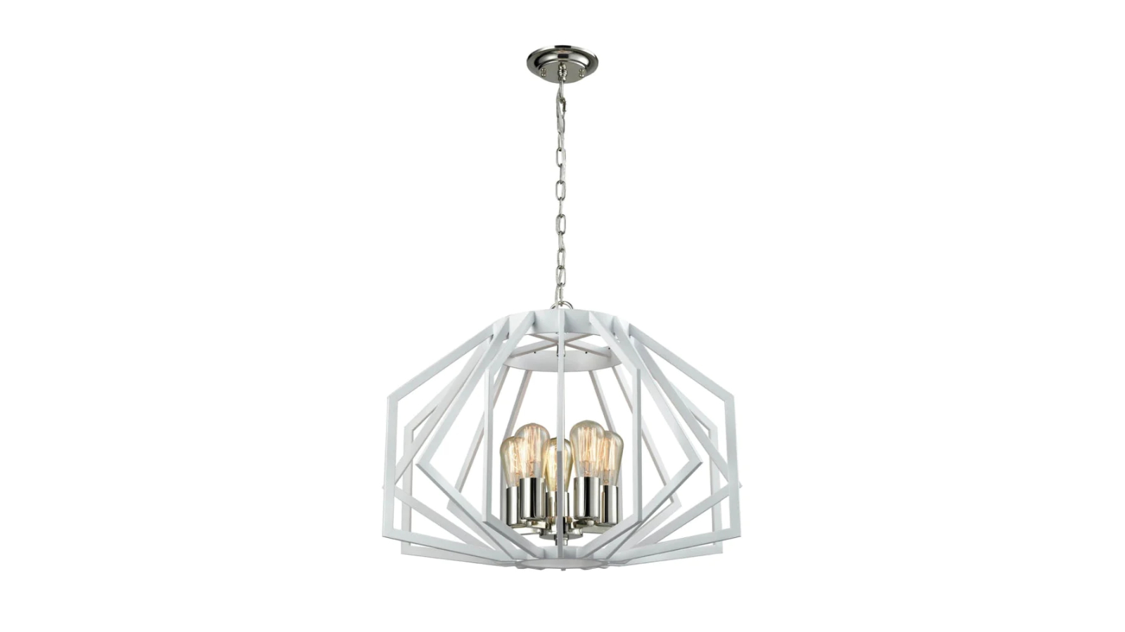 Gamba Industrial White Rustic Wide Angular Cage ES x 5 Pendant Light