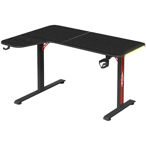 Advwin 140cm L Shaped RGB LED Corner Gaming Desk - Black