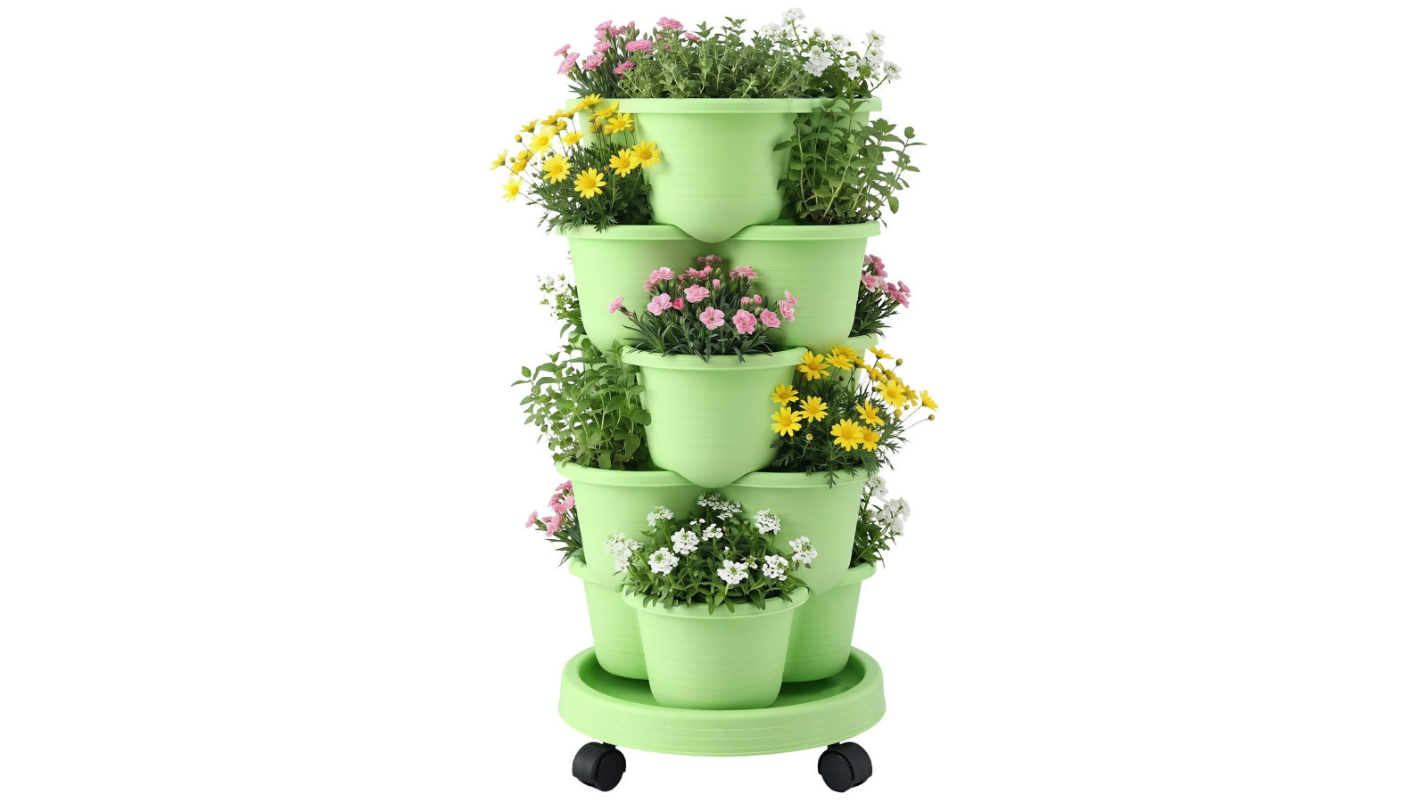 Green Fingers 5 Tier Vertical Garden Planter, Stackable Planters with Wheels - Light Green