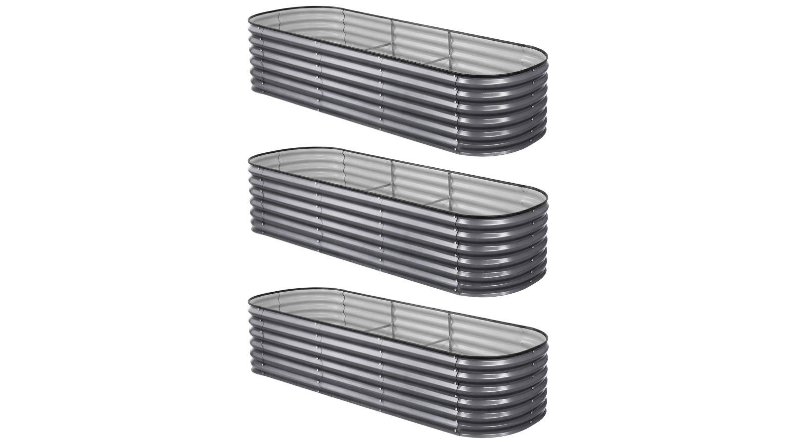 Green Fingers 3 Piece Oval Galvanized Steel 240 x 80 x 56cm Raised Garden Bed Kit