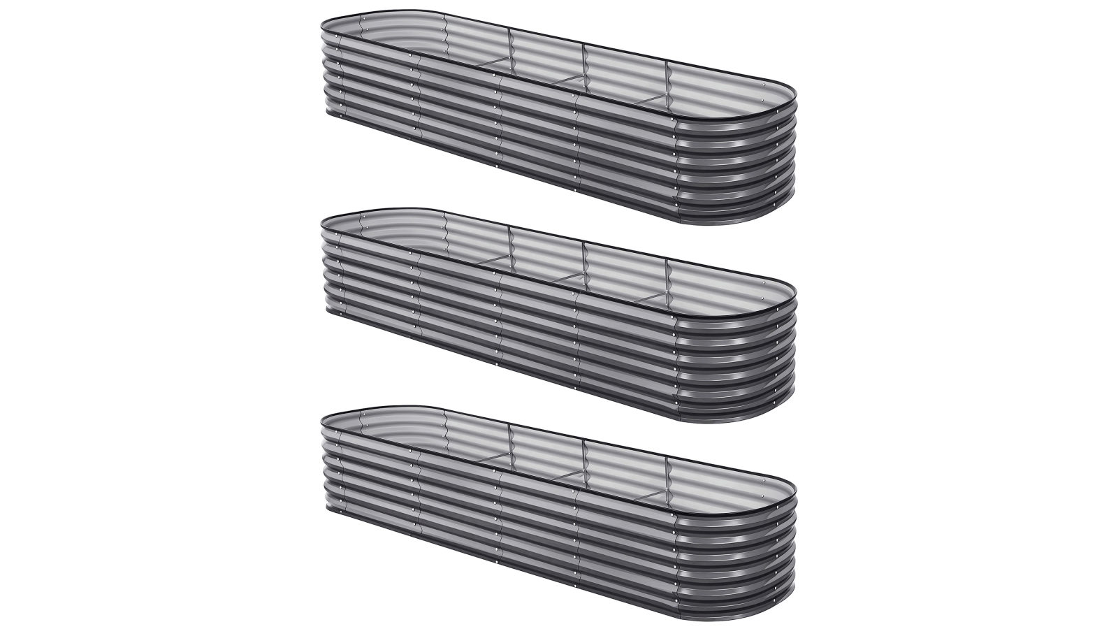 Green Fingers 3 Piece Oval Galvanized Steel 320 x 80 x 56cm Raised Garden Bed Kit