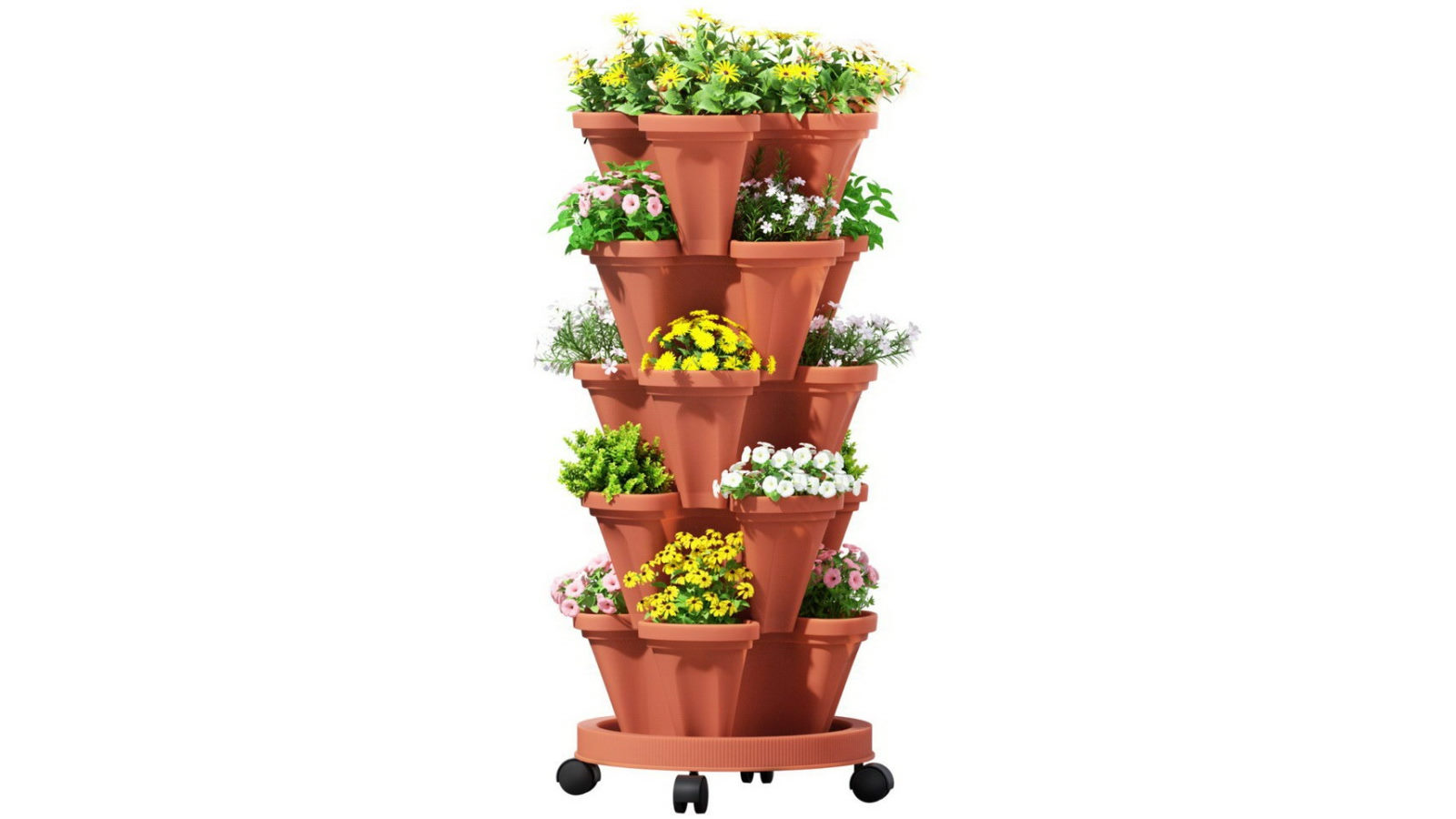 Green Fingers Raised Garden Bed 5 Tier Vertical Garden Brick Red Strawberry Stackable Planters