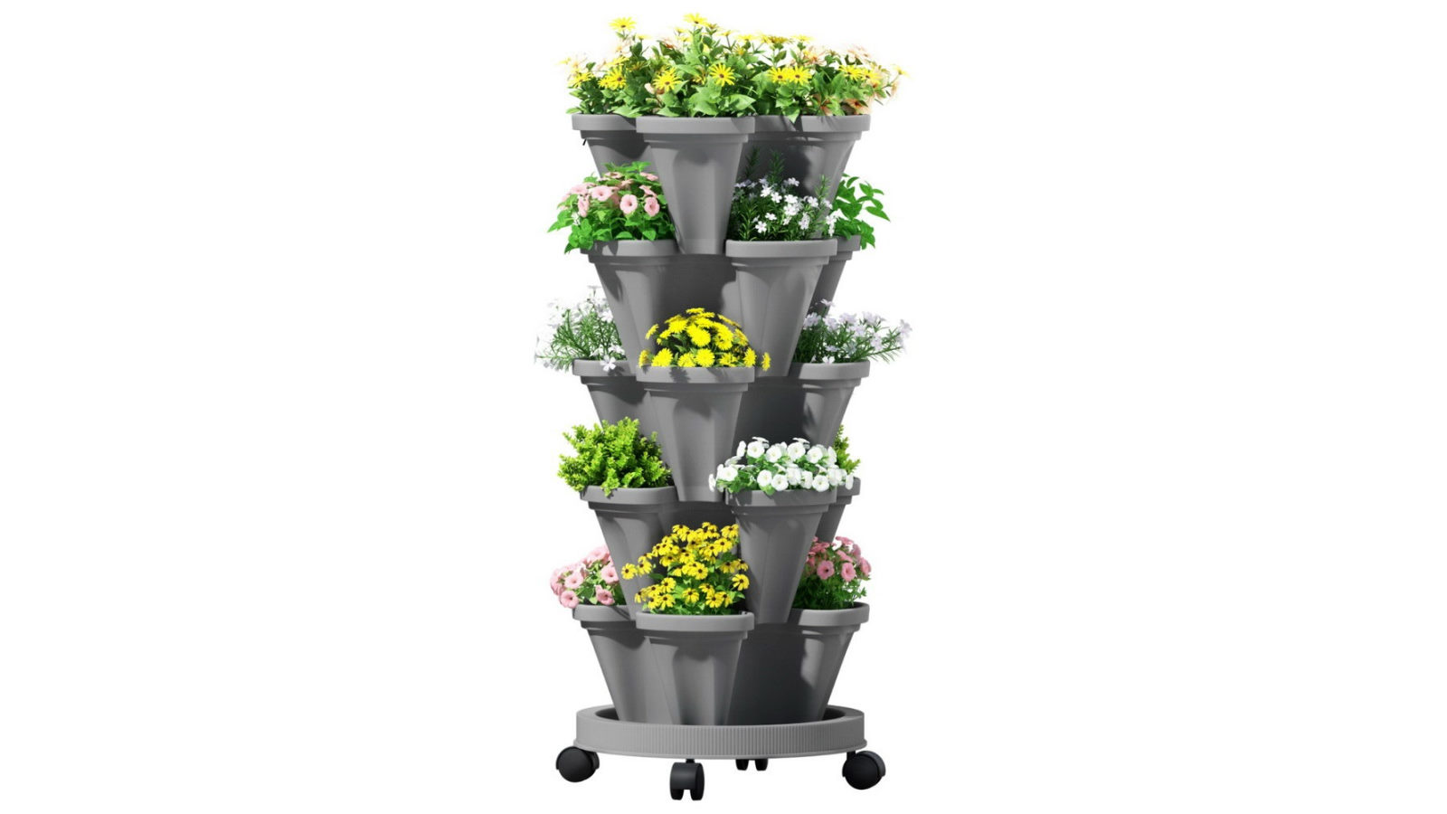 Green Fingers Raised Garden Bed 5 Tier Vertical Garden Grey Strawberry Stackable Planters