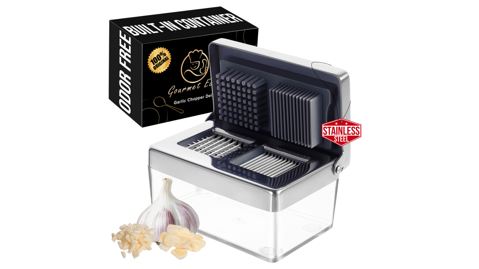 Gourmet Easy 2-in-1 Super Thin Stainless Steel Garlic Press