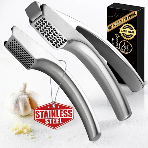Gourmet Easy Stainless Steel Garlic Press with 2 Detachable Handle