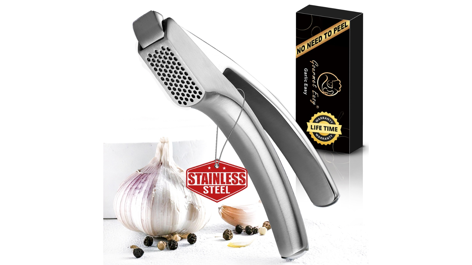 Gourmet Easy Stainless Steel No Peel Garlic Fine Mincer Tool with Detachable Handle
