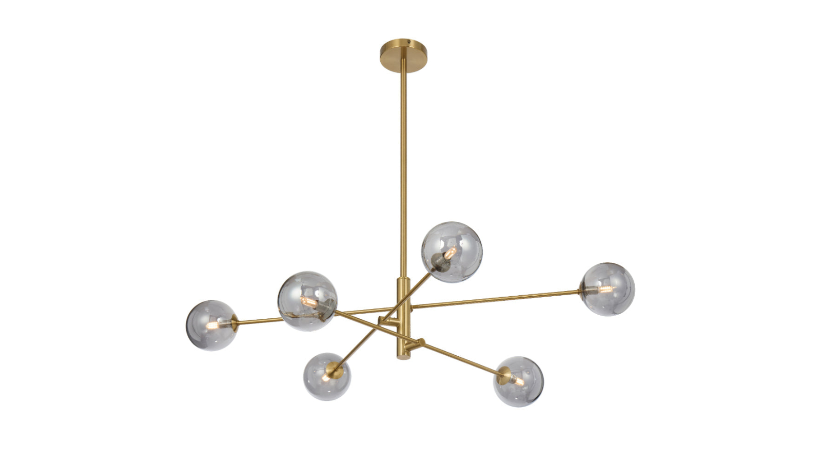 Pretty & Practical Teraform Antique Gold Frame 6-Light Pendant and Smoky Glass Teardrop