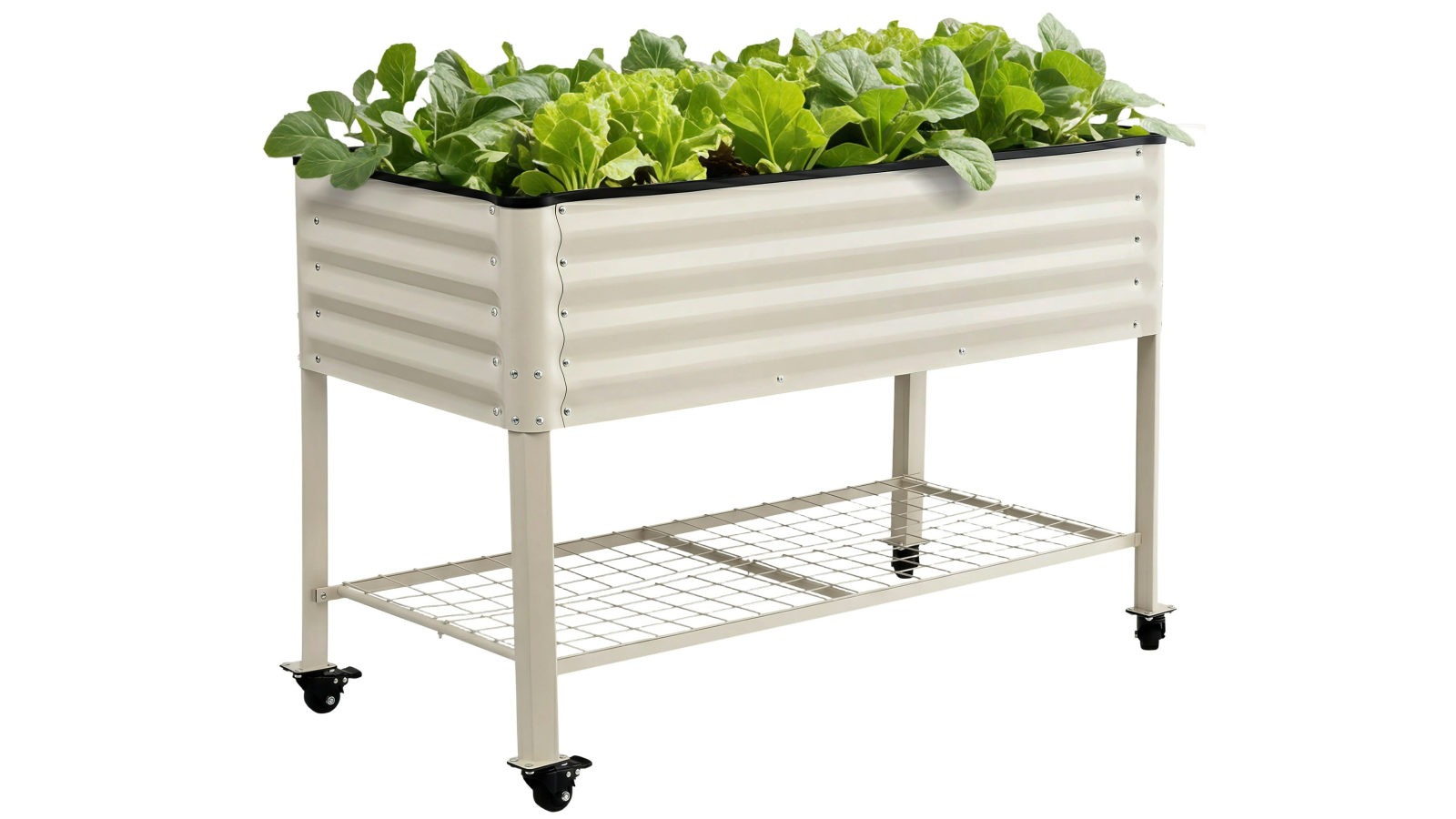 Green Fingers Mobile Raised Garden Bed With Wheels Storage Shelf 81cm Height for Vegetables Herb - White