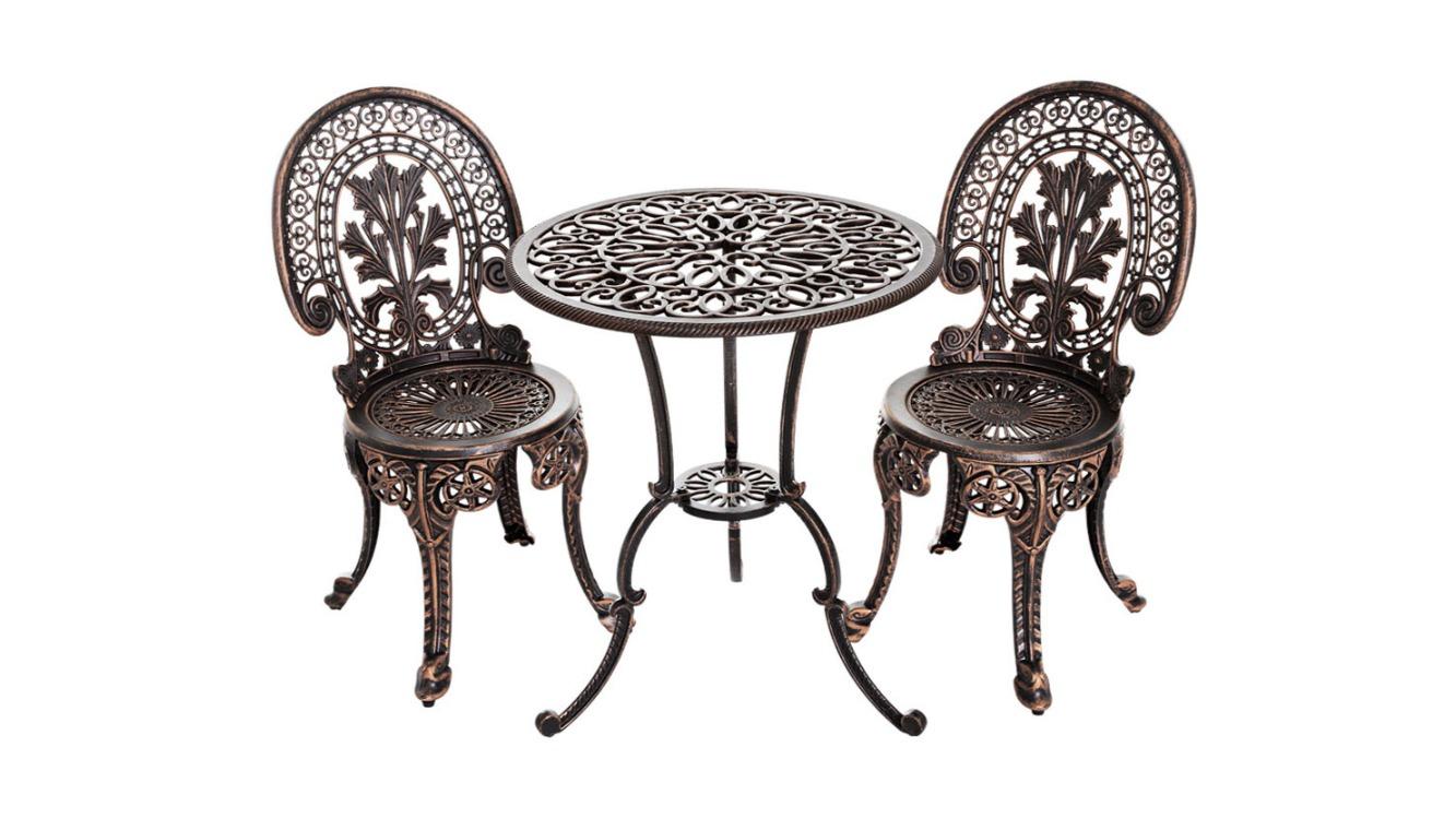 Gardeon 3 Piece Patio Furniture Outdoor Bistro Set Dining Chair Cast Aluminium - Bronze