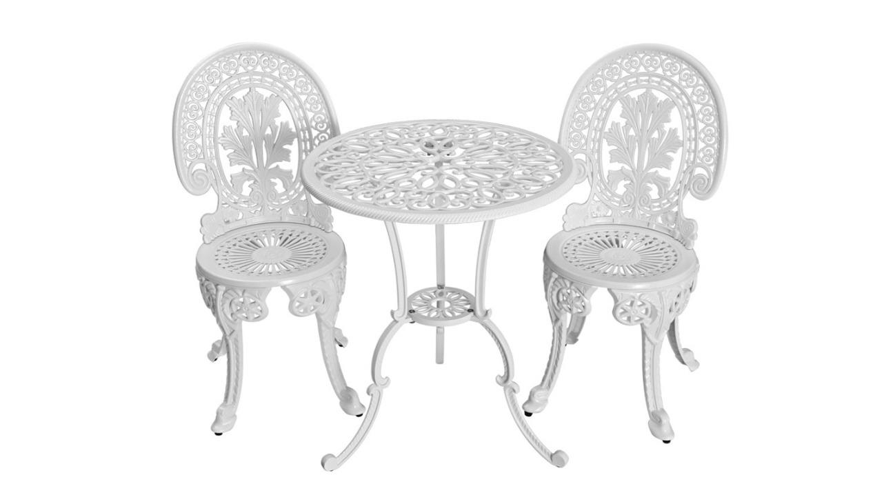 Gardeon 3 Piece Patio Furniture Outdoor Bistro Set Dining Chair Cast Aluminium - White