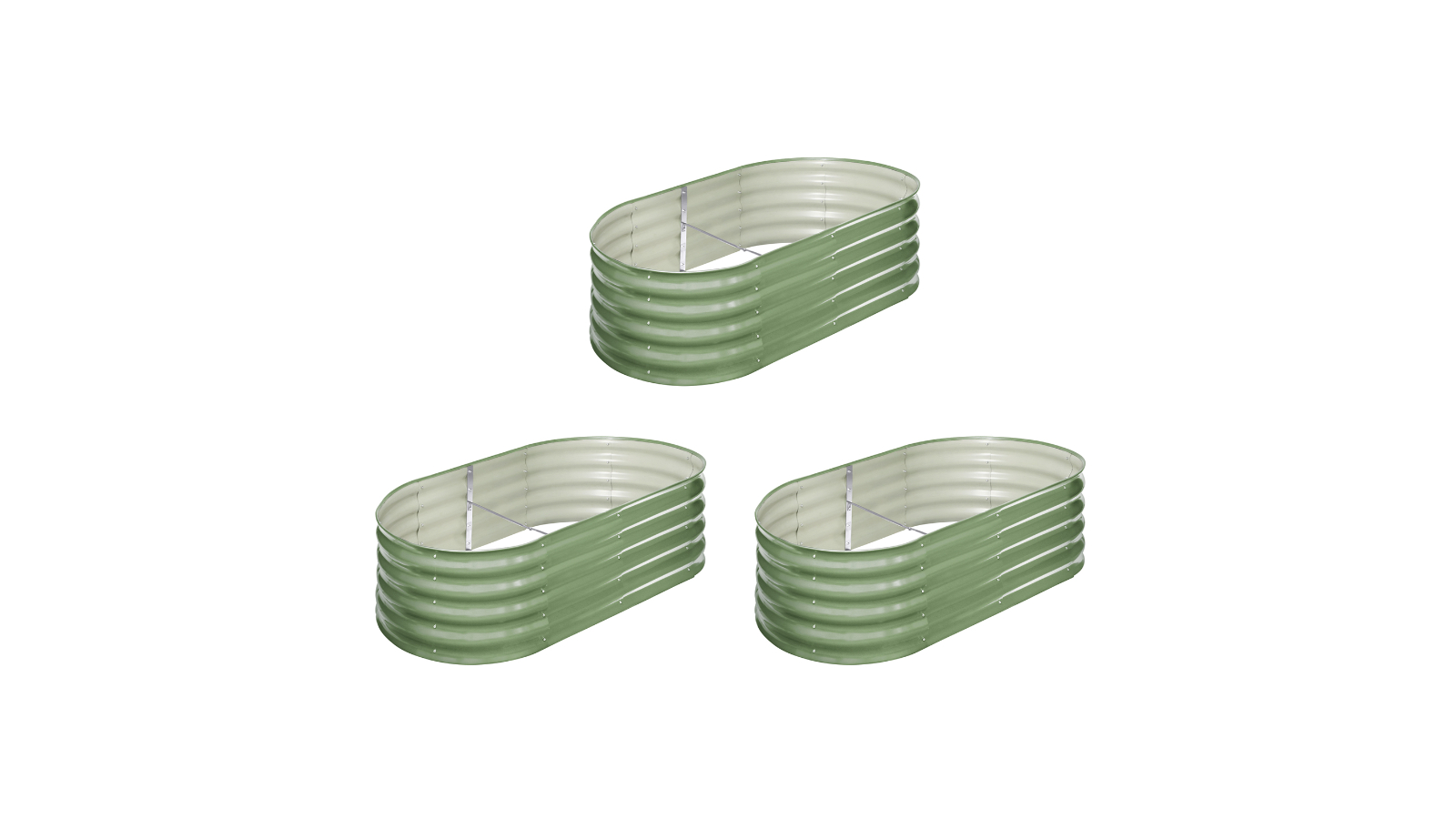 Livsip Set of 3 Green Galvanised Raised Garden Bed - 160 x 80 x 42cm