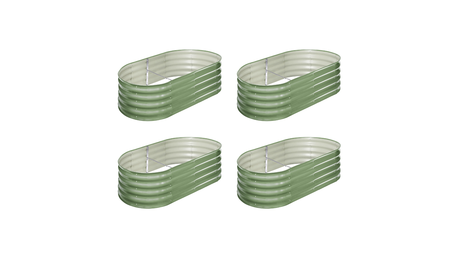 Livsip Set of 4 Green Galvanised Raised Garden Bed - 160 x 80 x 42cm