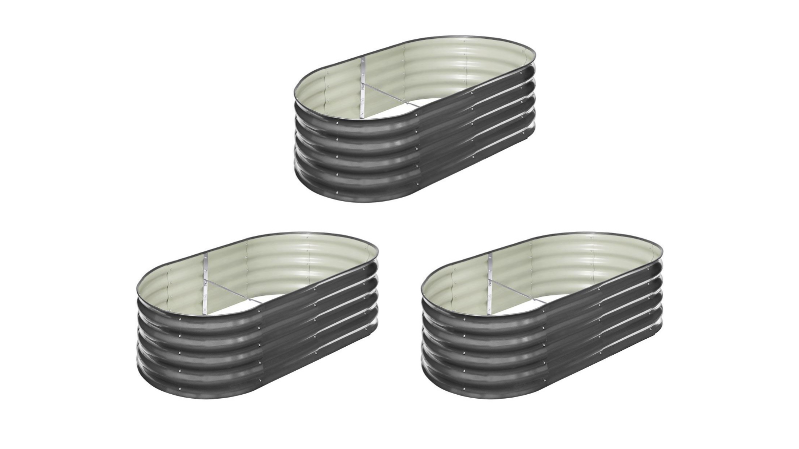 Livsip Set of 3 Galvanised Raised Steel Oval Garden Bed - 160 x 80 x 42cm