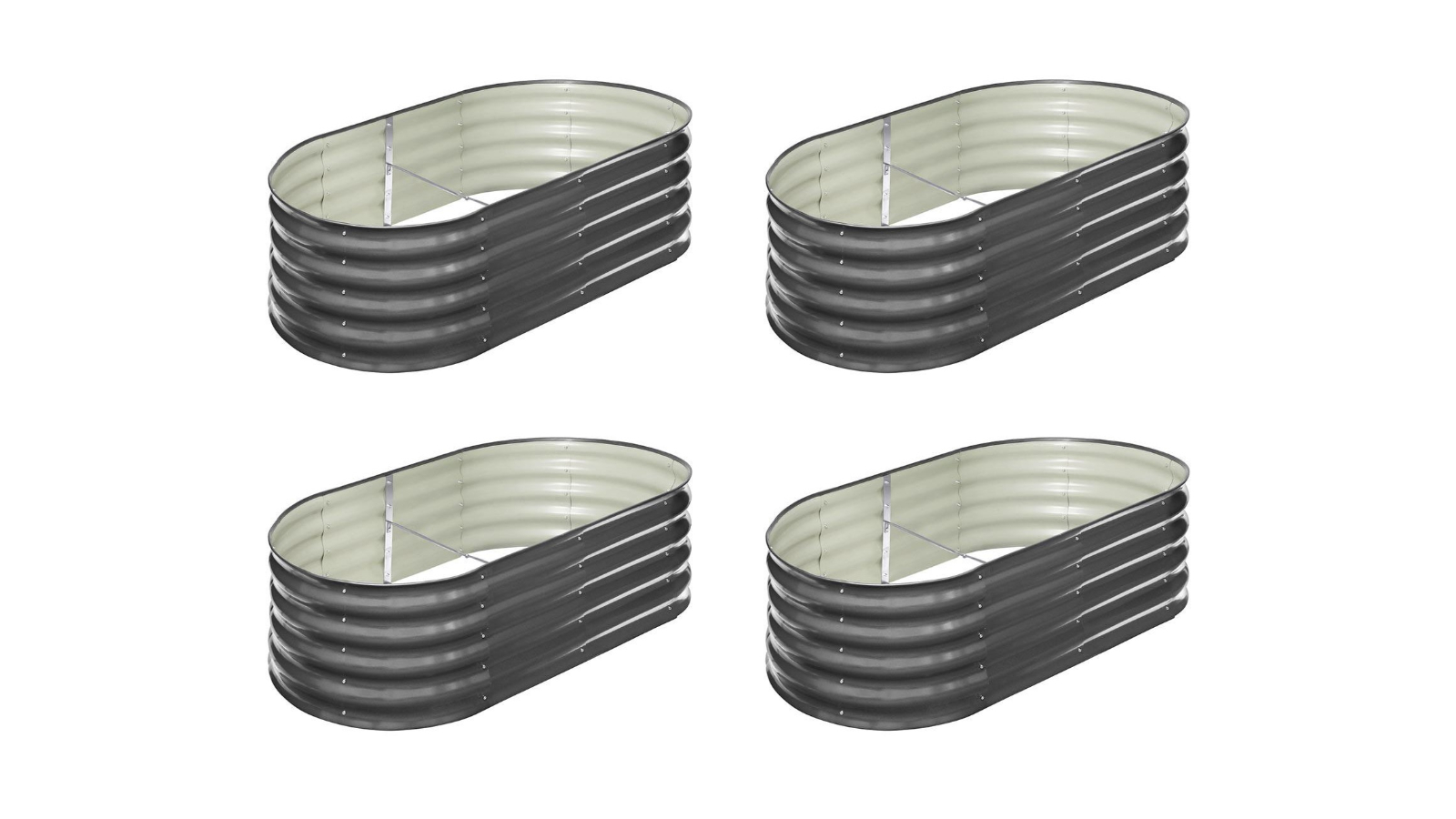 Livsip Set of 4 Galvanised Raised Steel Oval Garden Bed - 160 x 80 x 42cm