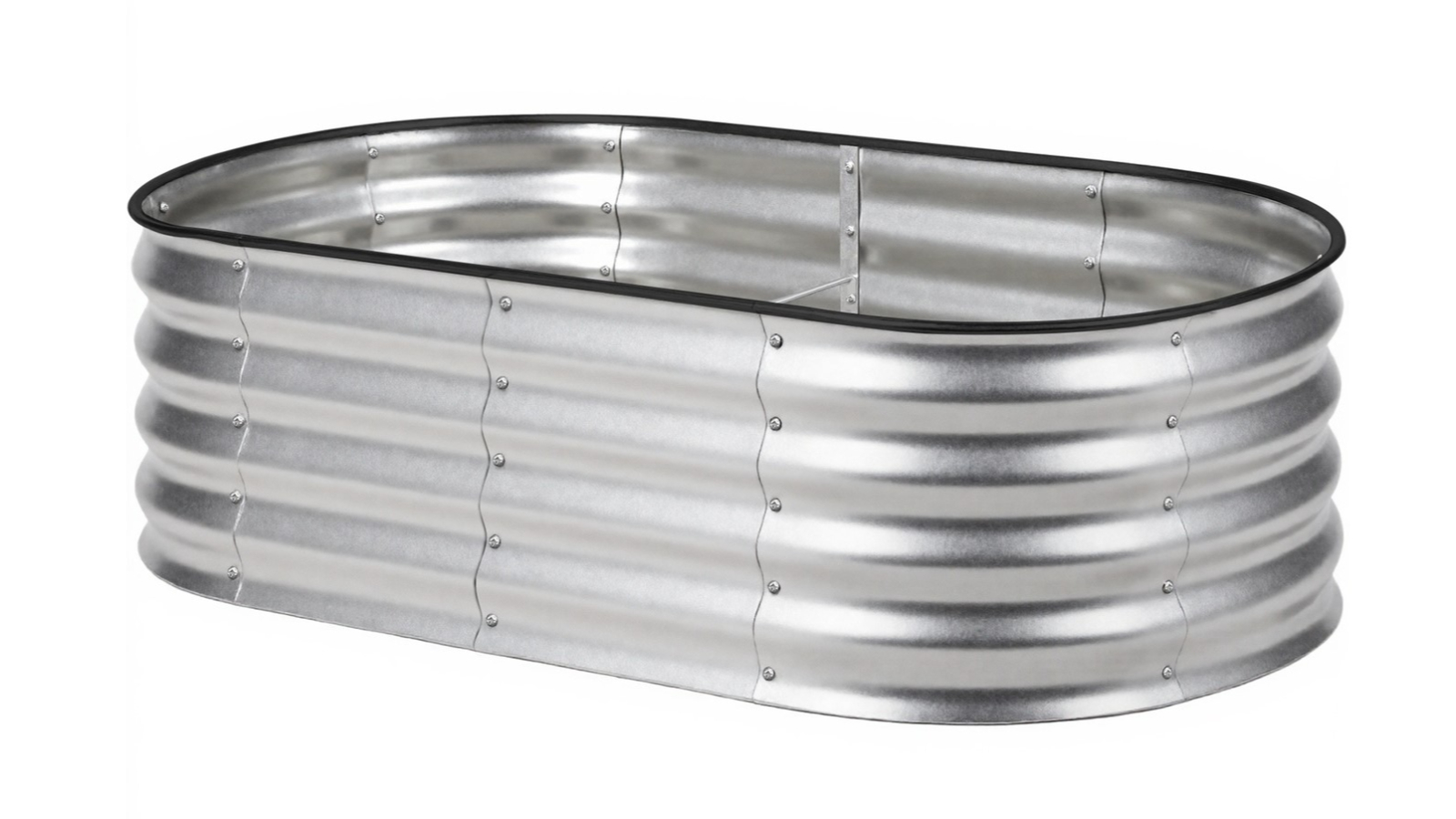 Livsip Silver Oval Galvanised Steel Garden Bed - 160 x 80 x 42cm