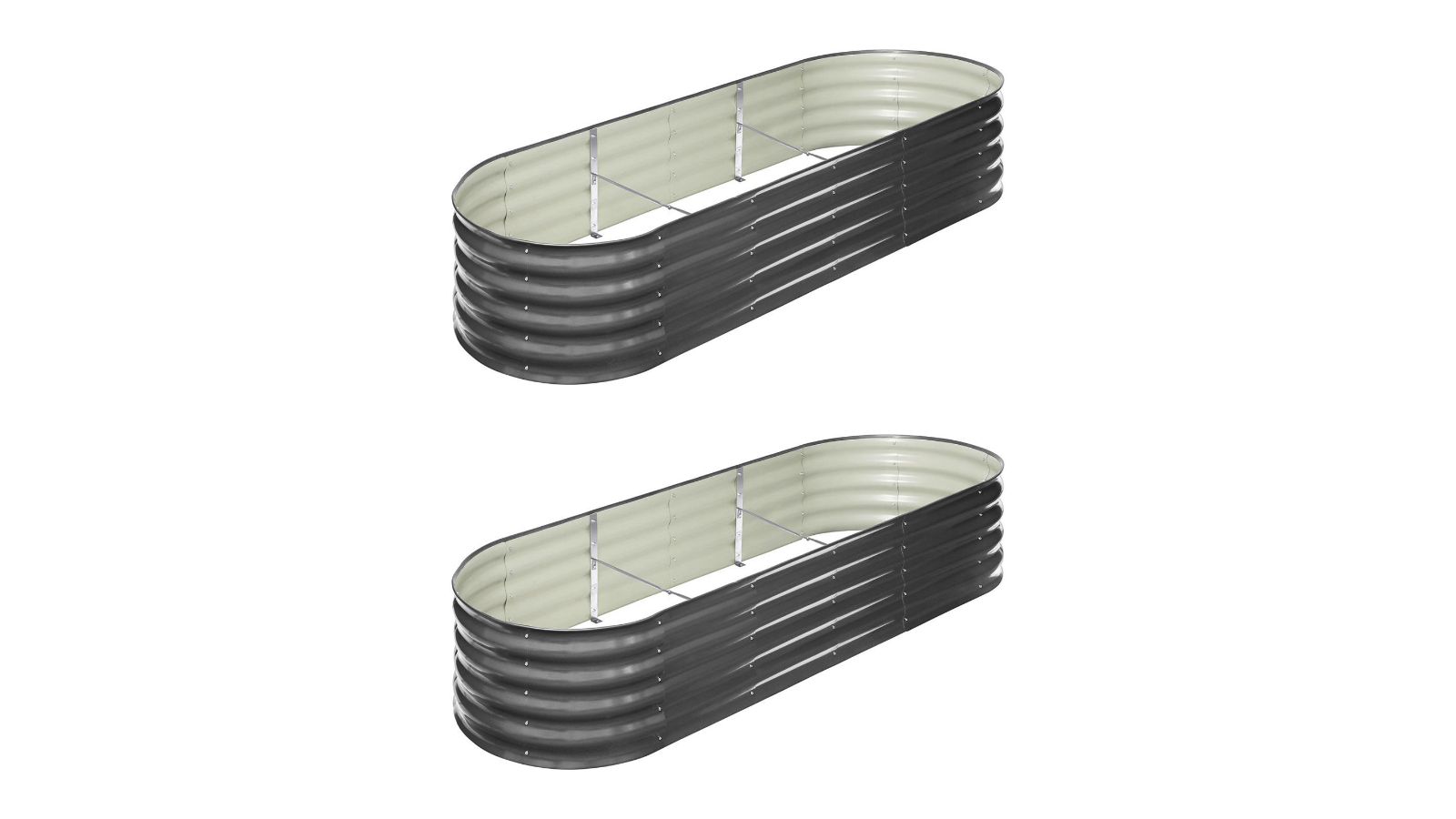 Livsip Set of 2 Galvanised Raised Steel Oval Garden Bed - 40 x 80 x 42cm