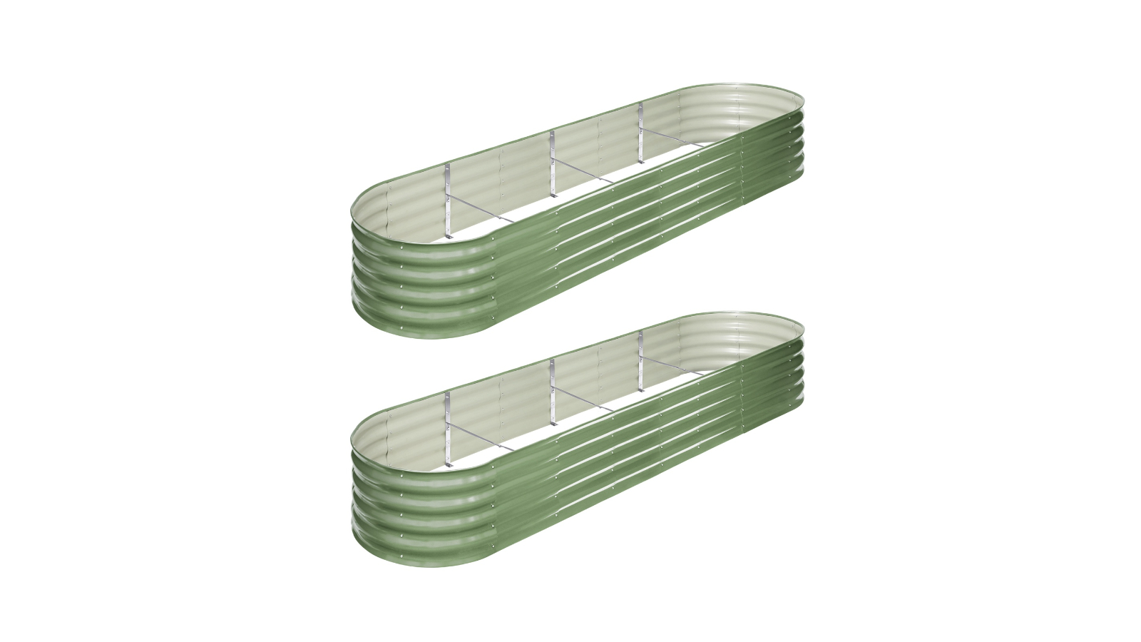Livsip Set of 2 Green Galvanised Raised Garden Bed - 320 x 80 x 42cm