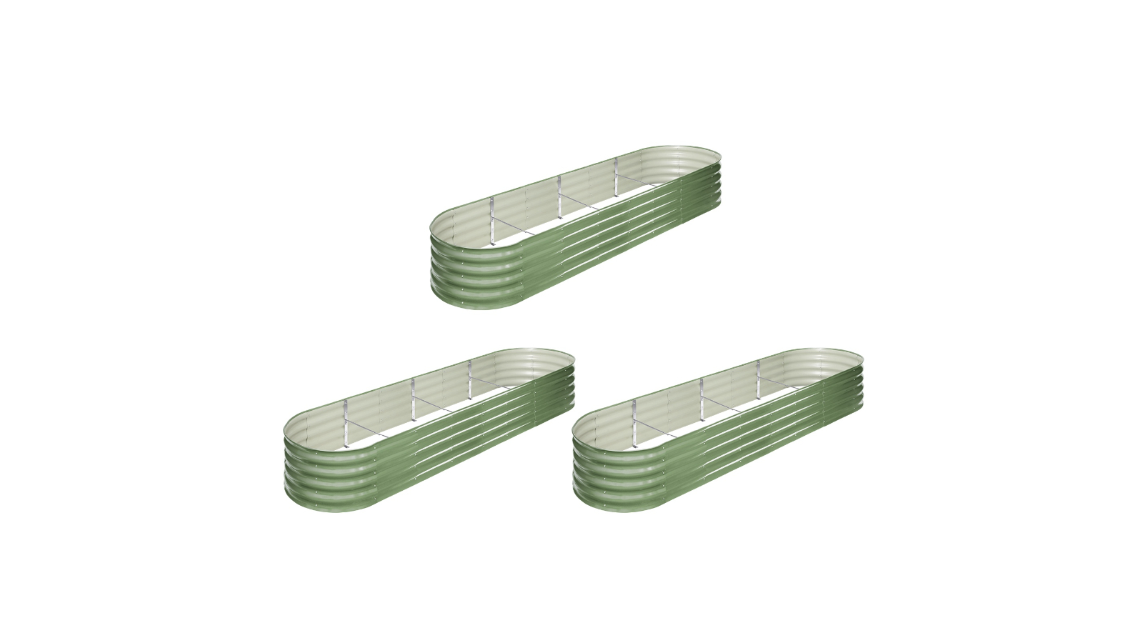 Livsip Set of 3 Green Galvanised Raised Garden Bed - 320 x 80 x 42cm