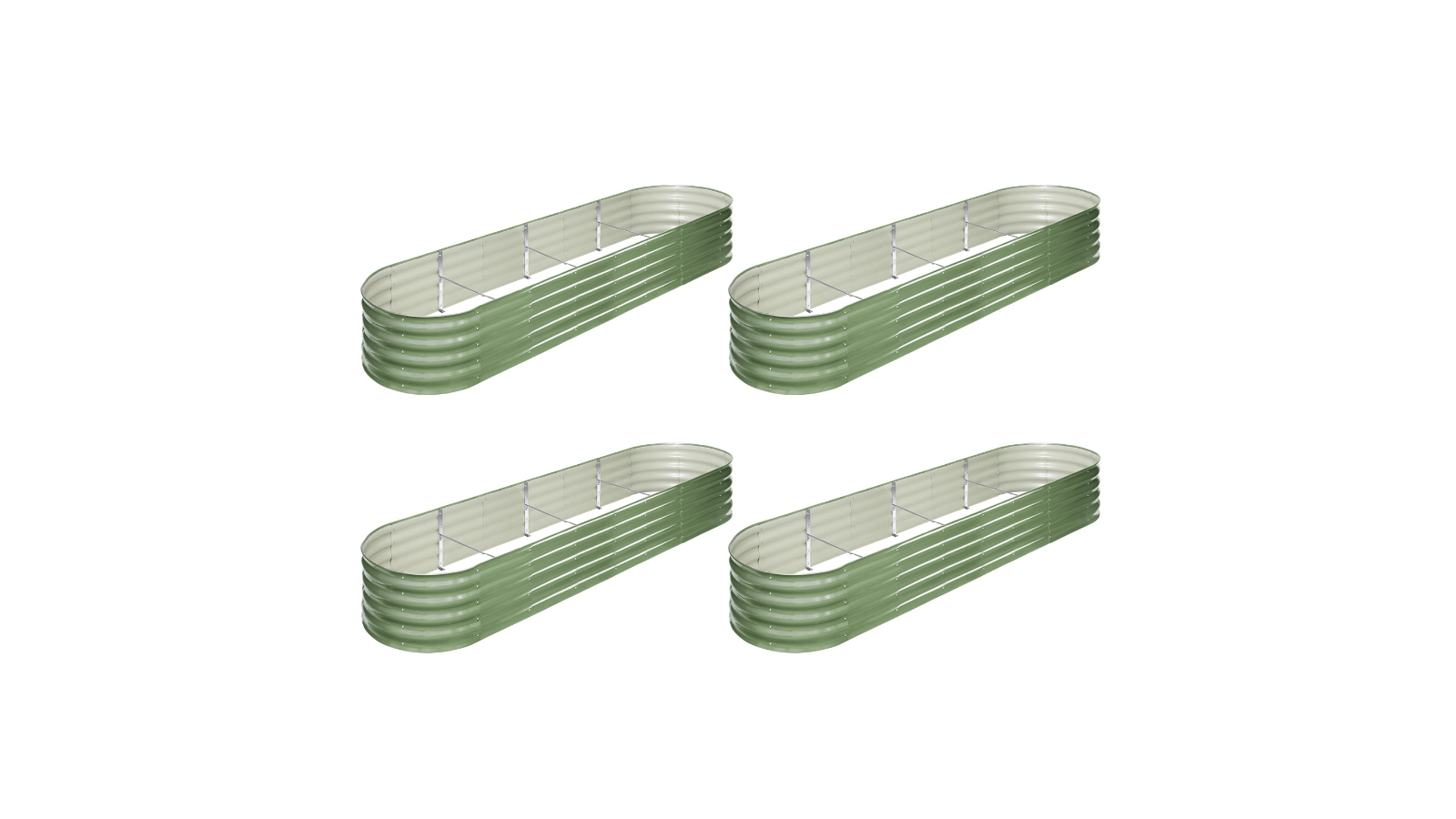 Livsip Set of 4 Green Galvanised Raised Garden Bed - 320 x 80 x 42cm