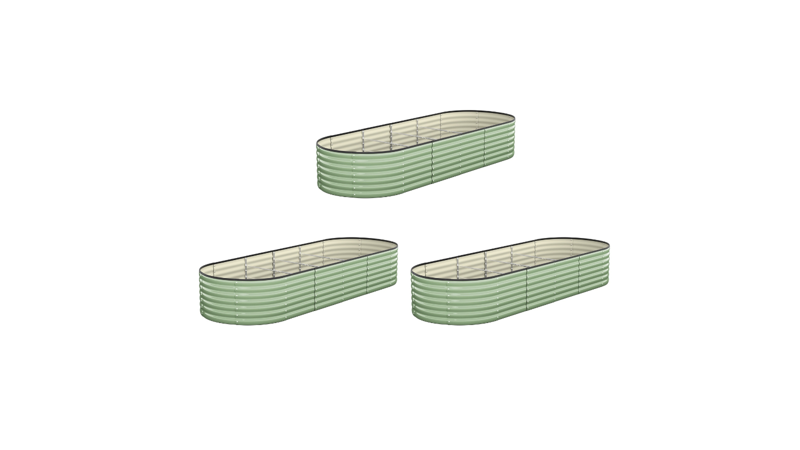 Livsip Set of 3 Black/Green Galvanised Raised Garden Bed - 240 x 80 x 56cm