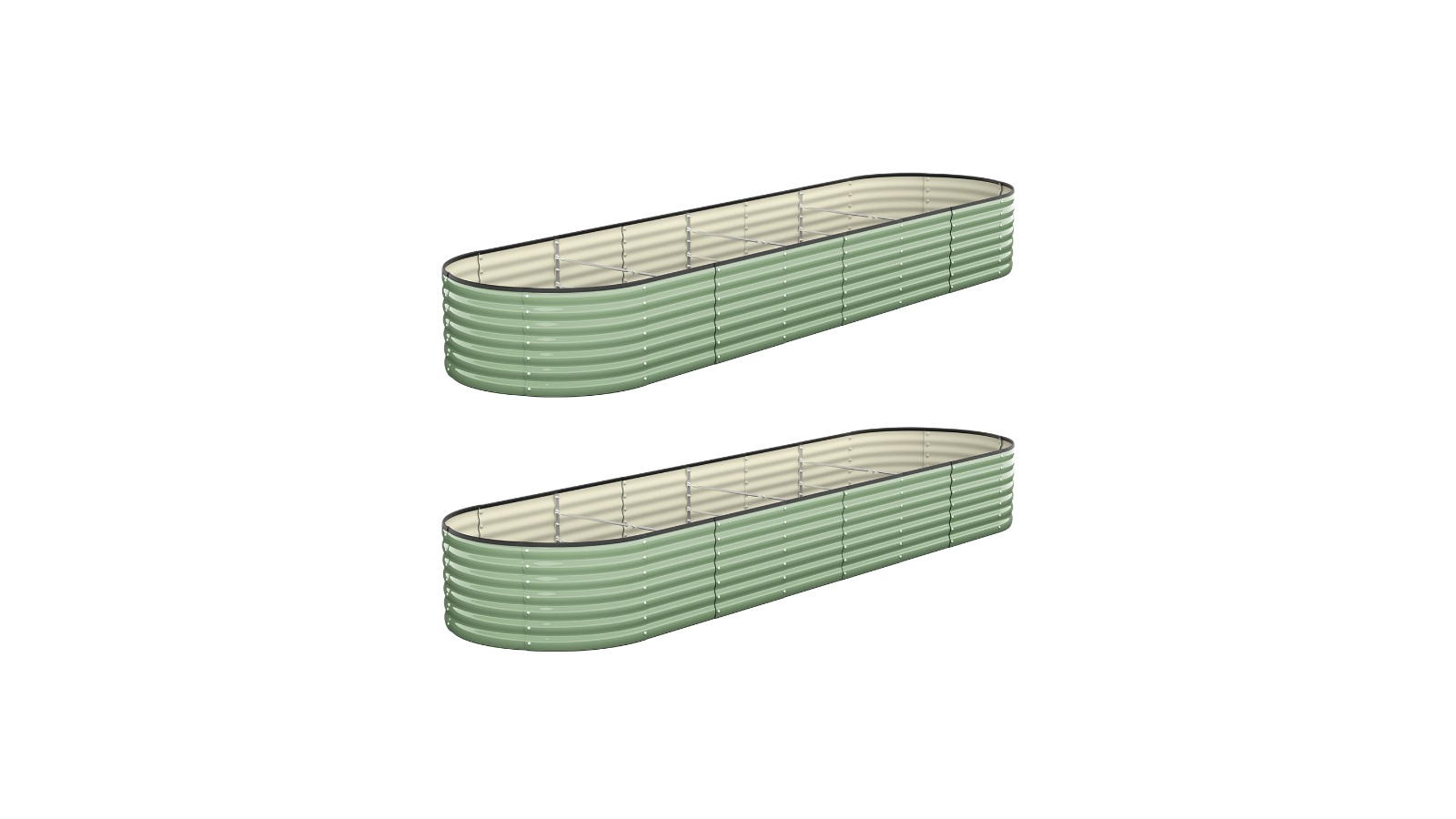 Livsip Set of 2 Black/Green Galvanised Raised Garden Bed - 320 x 80 x 56cm