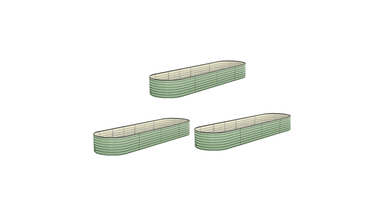 Livsip Set of 3 Black/Green Galvanised Raised Garden Bed - 320 x 80 x 56cm