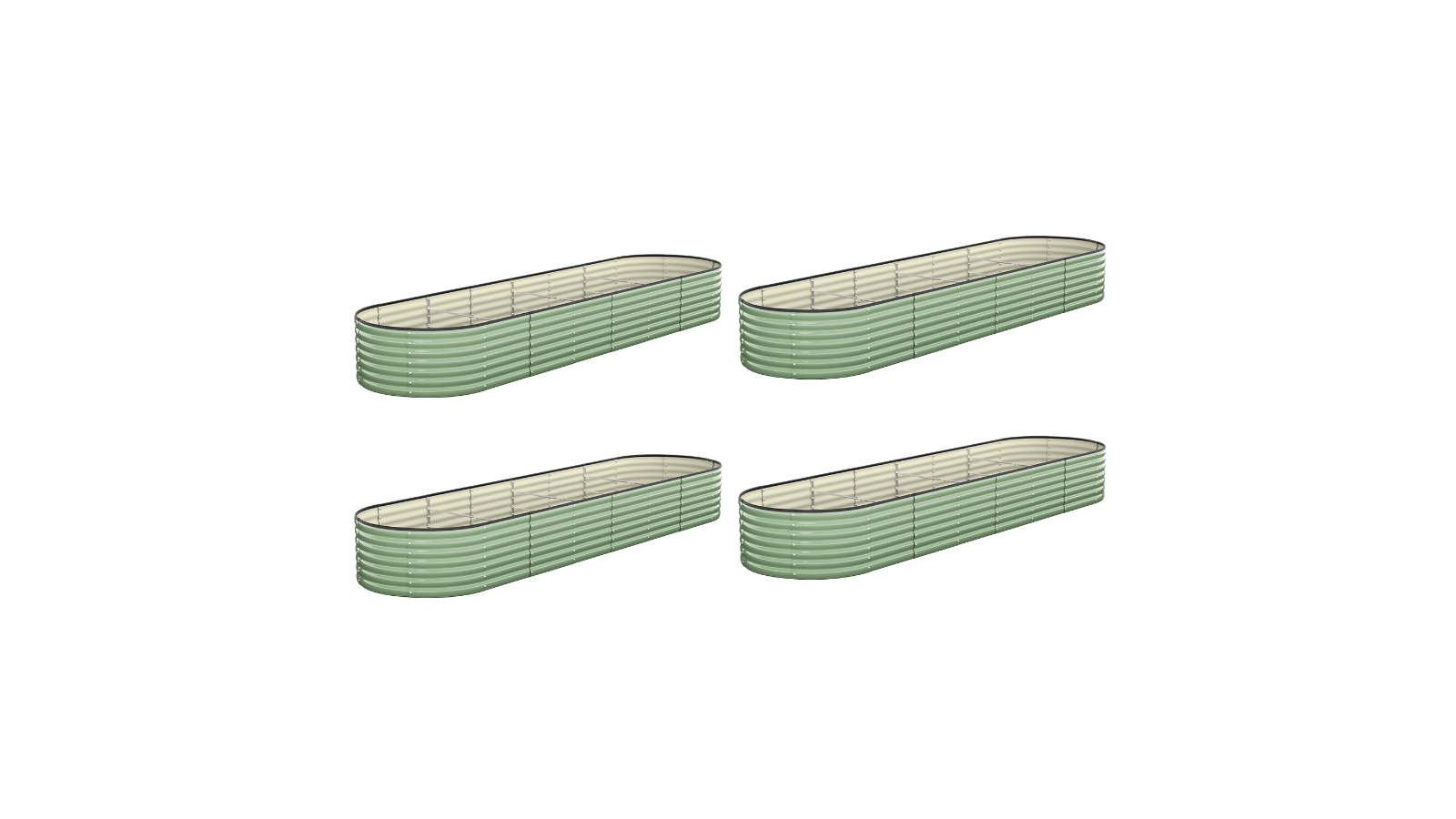 Livsip Set of 4 Black/Green Galvanised Raised Garden Bed - 320 x 80 x 56cm