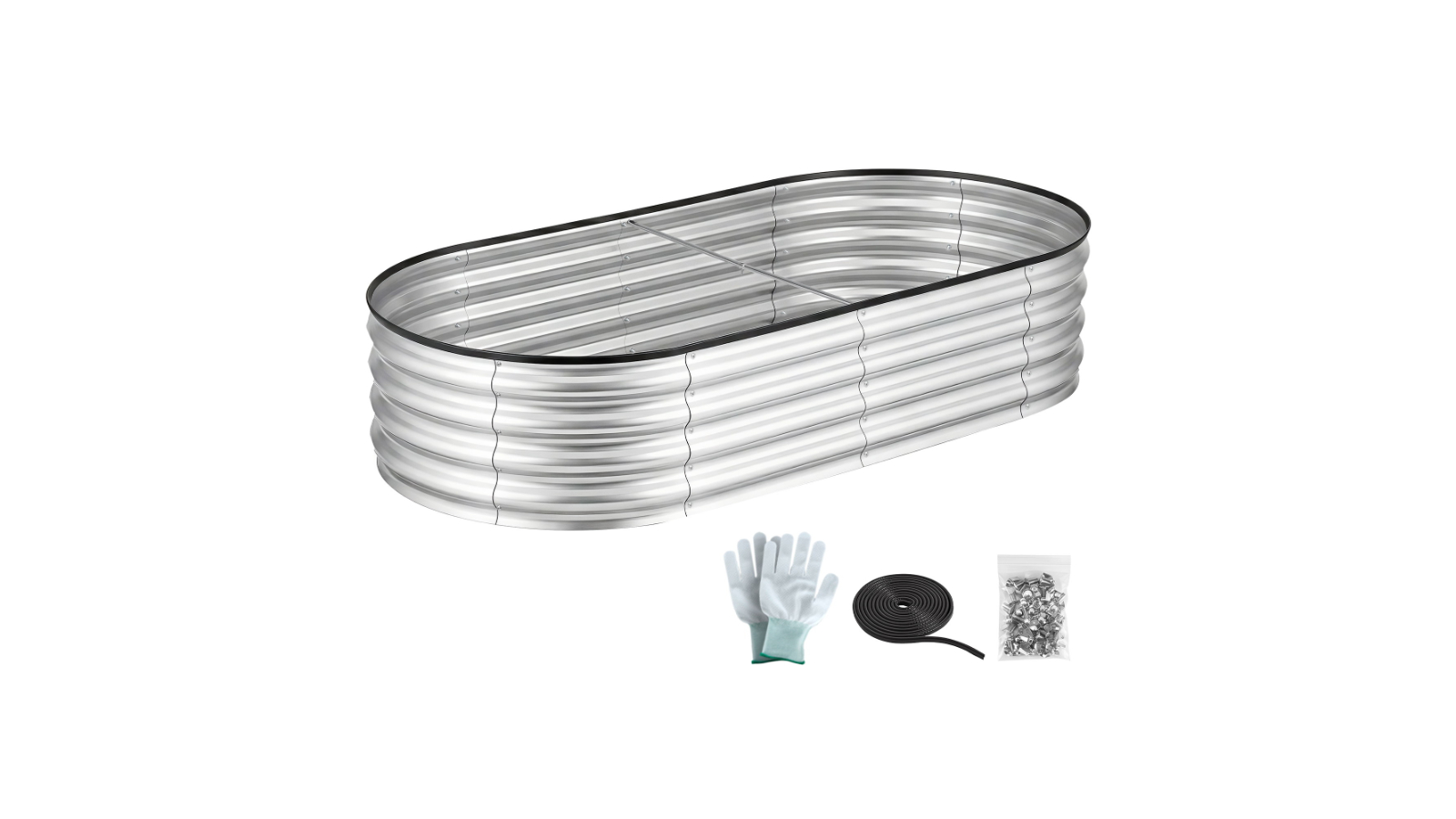 Green Fingers Raised Galvanised Oval Metal Planter Box Garden Bed - Silver