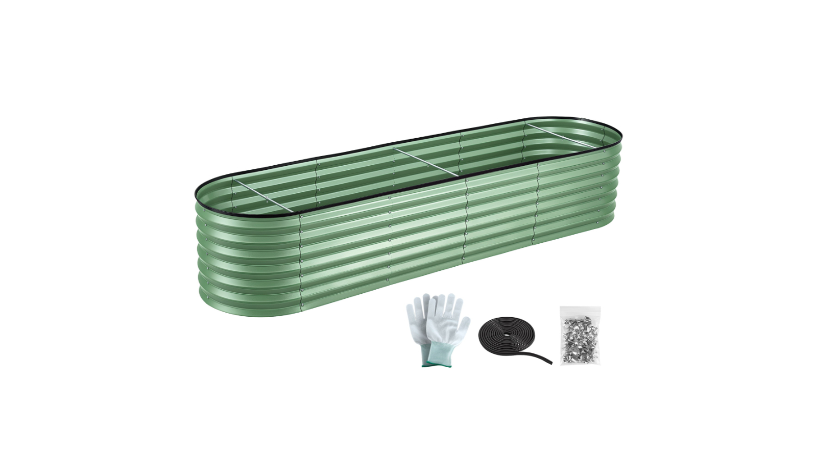 Green Fingers Oval Raised Galvanised Rust Resistant Planter Box Garden Bed - Green