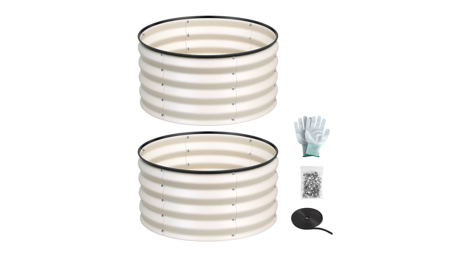 Green Fingers Pack of 2 Round Raised Galvanised Rust Resistant Planter Box Garden Bed - White