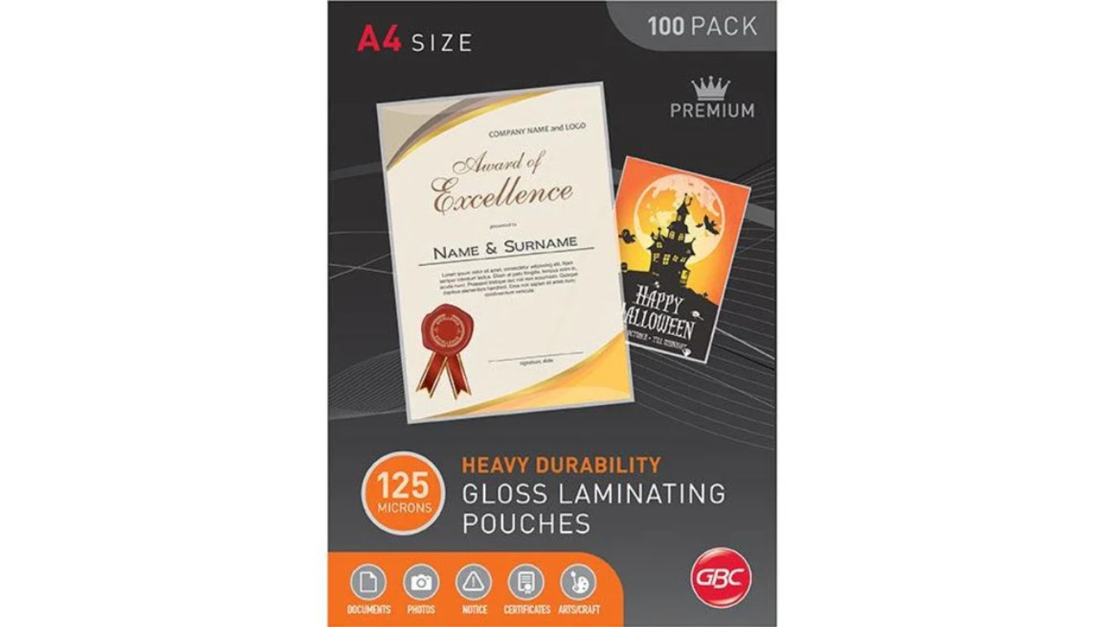 GBC Pack of 100 Gloss 125 Micron A4 Clear Laminating Pouch