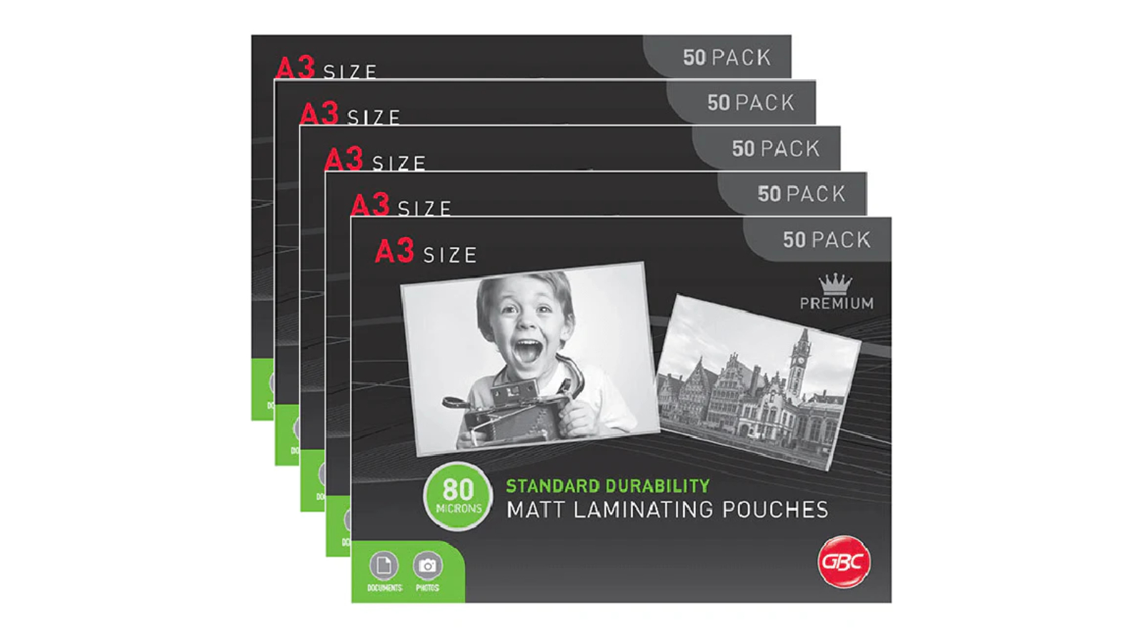 GBC 5 Piece Matte Frost 80 Micron A3 Clear Laminating Pouch - Pack of 50